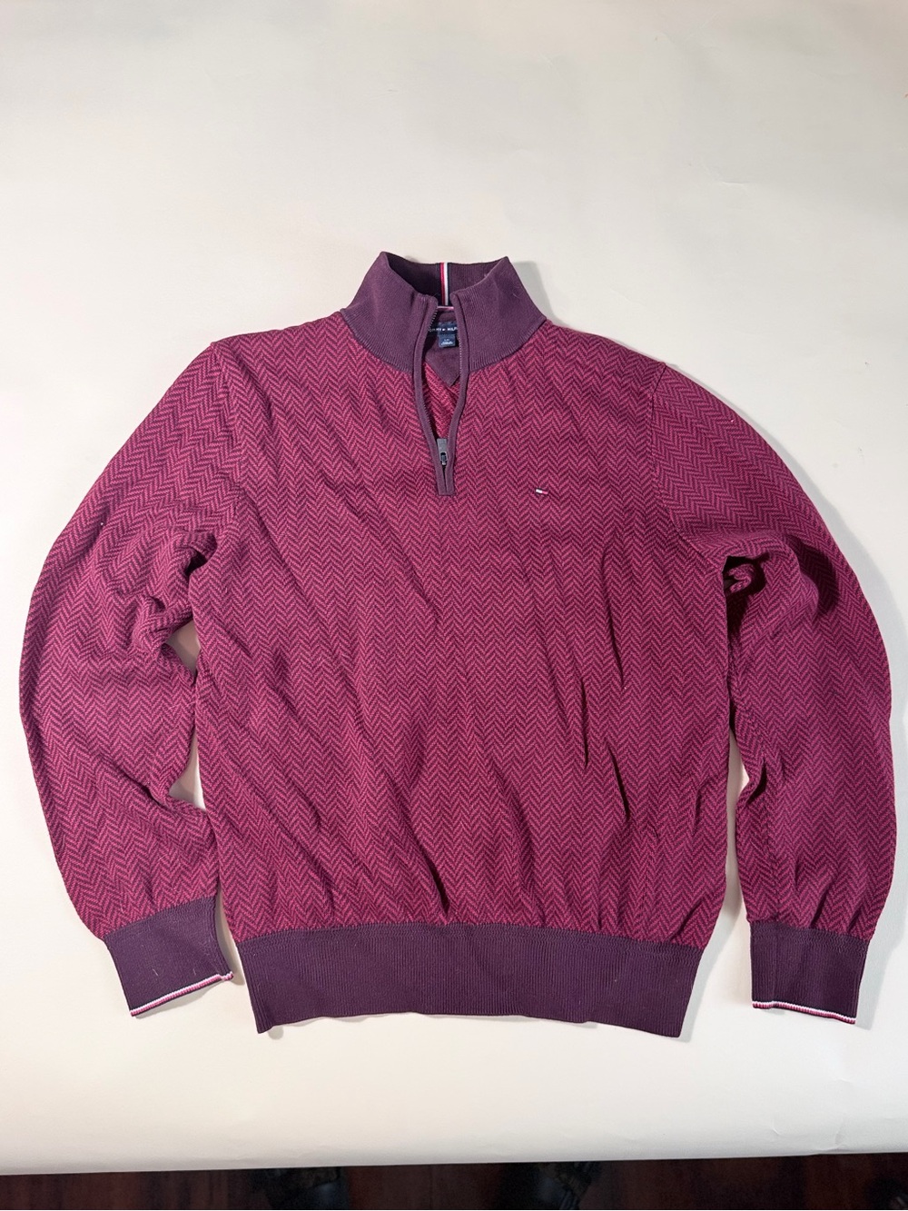 Tommy Hilfiger Men's Zip Sweater in Berry Plum